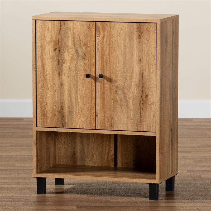 Baxton Studio Rossin Oak Brown Finished Wood 2-Door Entryway Shoe Cabinet