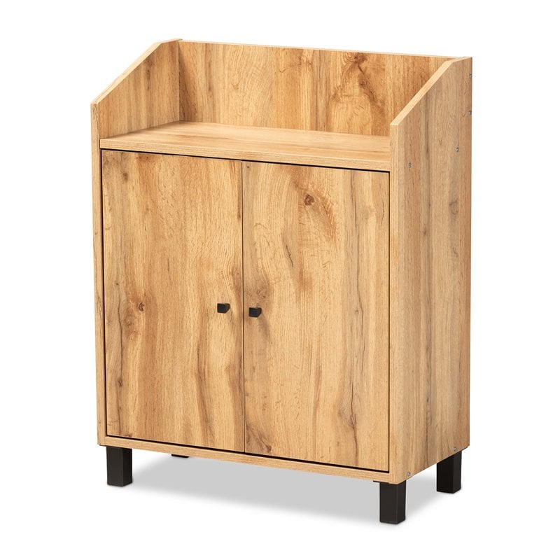 Baxton Studio Rossin Oak Brown Finished Wood 2-Door Entryway Shoe Cabinet