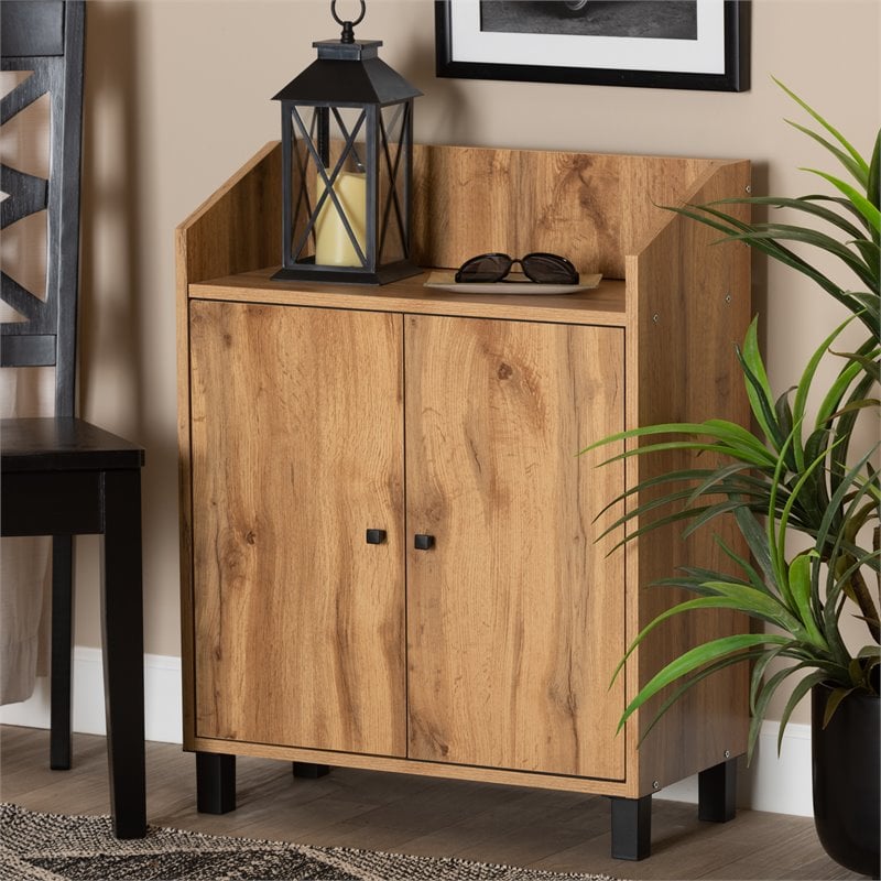Baxton Studio Rossin Oak Brown Finished Wood 2-Door Entryway Shoe Cabinet