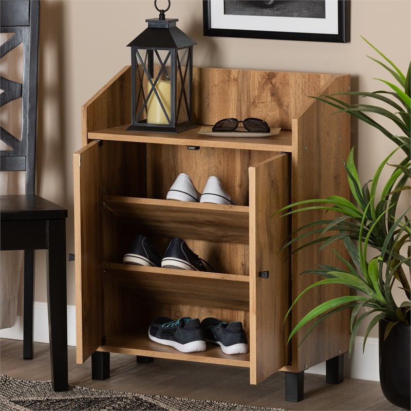 Baxton Studio Rossin Oak Brown Finished Wood 2-Door Entryway Shoe Cabinet