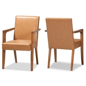 Baxton Studio Andrea Faux Leather Accent Chair in Tan/Walnut Brown (Set of 2)