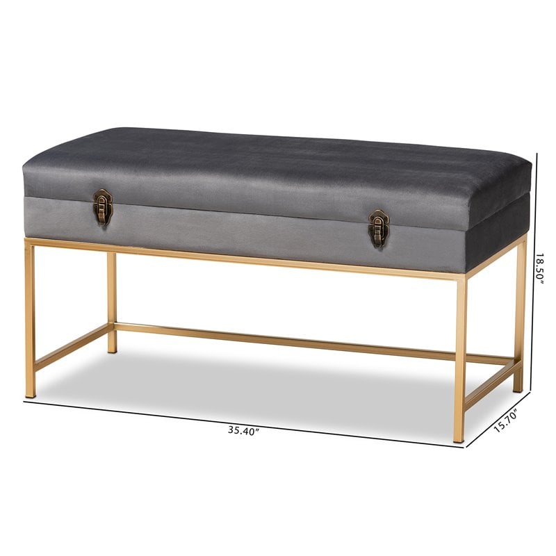 Baxton Studio Aliana Velvet Fabric and Gold Finished Metal Large Ottoman