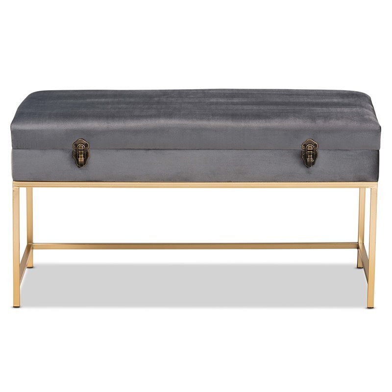 Baxton Studio Aliana Velvet Fabric and Gold Finished Metal Large Ottoman