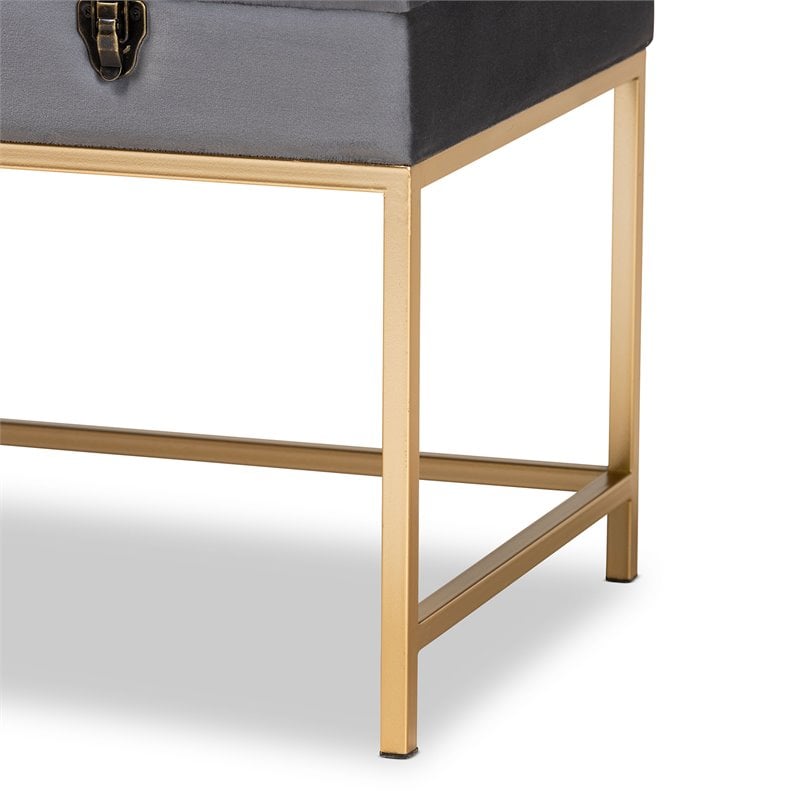 Baxton Studio Aliana Velvet Fabric and Gold Finished Metal Large Ottoman