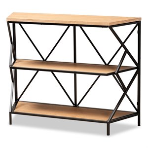 baxton studio logan brown and black finished metal 3-tier console table