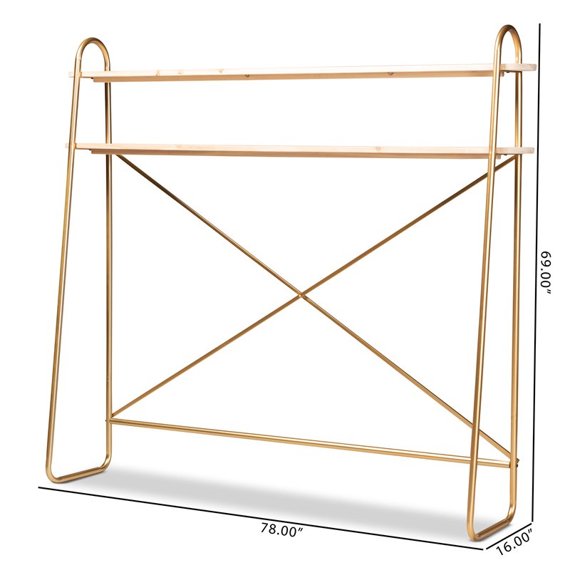 Baxton Studio Merida Gold Brown Finished Wood 2-Tier Queen Size Shelf