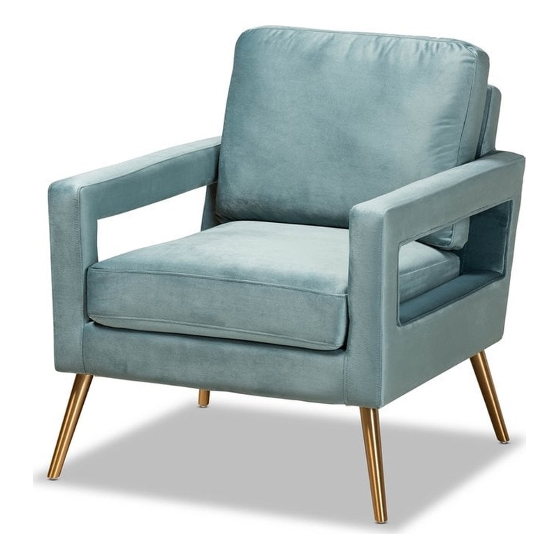 Baxton Studio Leland Velvet Upholstered Accent Chair in Blue with