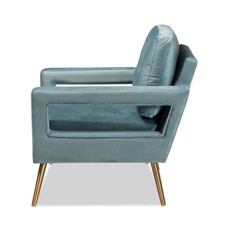 Baxton Studio Leland Velvet Upholstered Accent Chair in Blue with Gold Legs