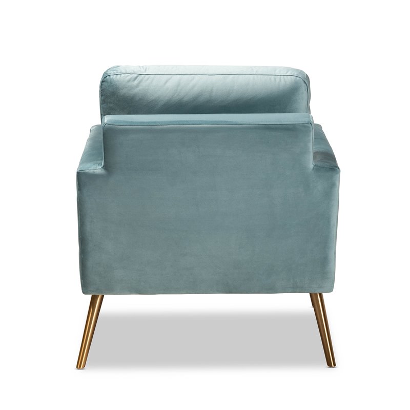 Baxton Studio Leland Velvet Upholstered Accent Chair in Blue with Gold Legs