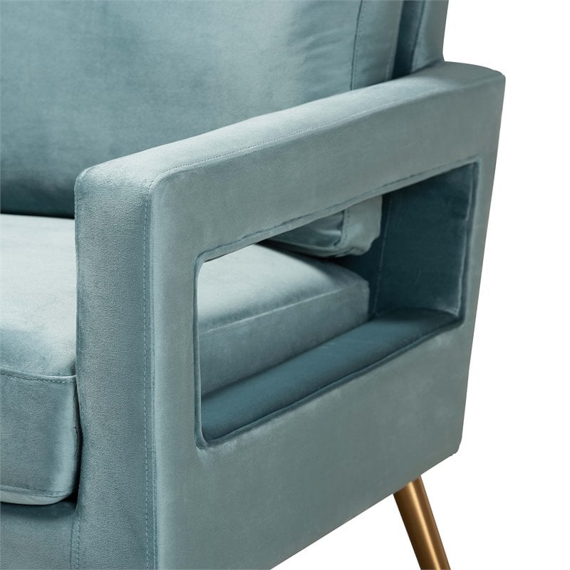 Baxton Studio Leland Velvet Upholstered Accent Chair in Blue with Gold Legs