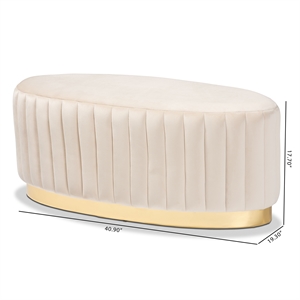 Baxton Studio Kirana White Velvet Fabric Upholstered and Gold PU Leather Ottoman