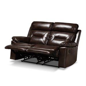 baxton studio byron dark brown faux leather 2-seater reclining loveseat
