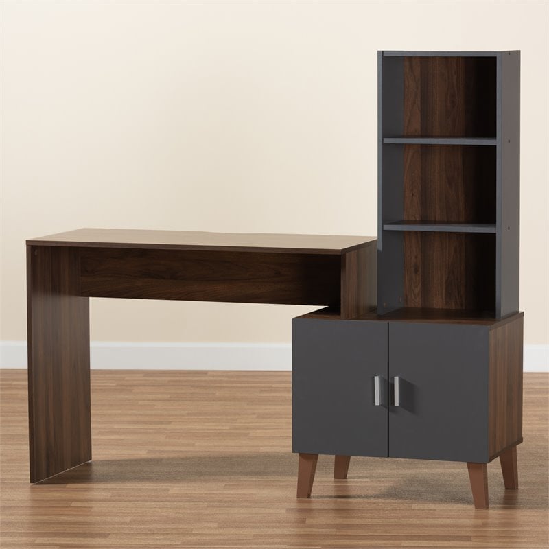Baxton Studio Jaeger Two-Tone Brown and Dark Grey Finished Wood Desk