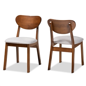 baxton studio damara grey walnut brown finished wood 2-piece dining chair set