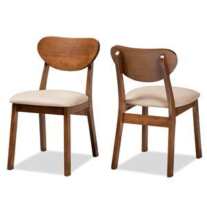 baxton studio damara sand walnut brown finished wood 2-piece dining chair set