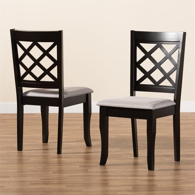 Baxton Studio Verner Grey Dark Brown Finished Wood 2-Piece Dining Chair Set