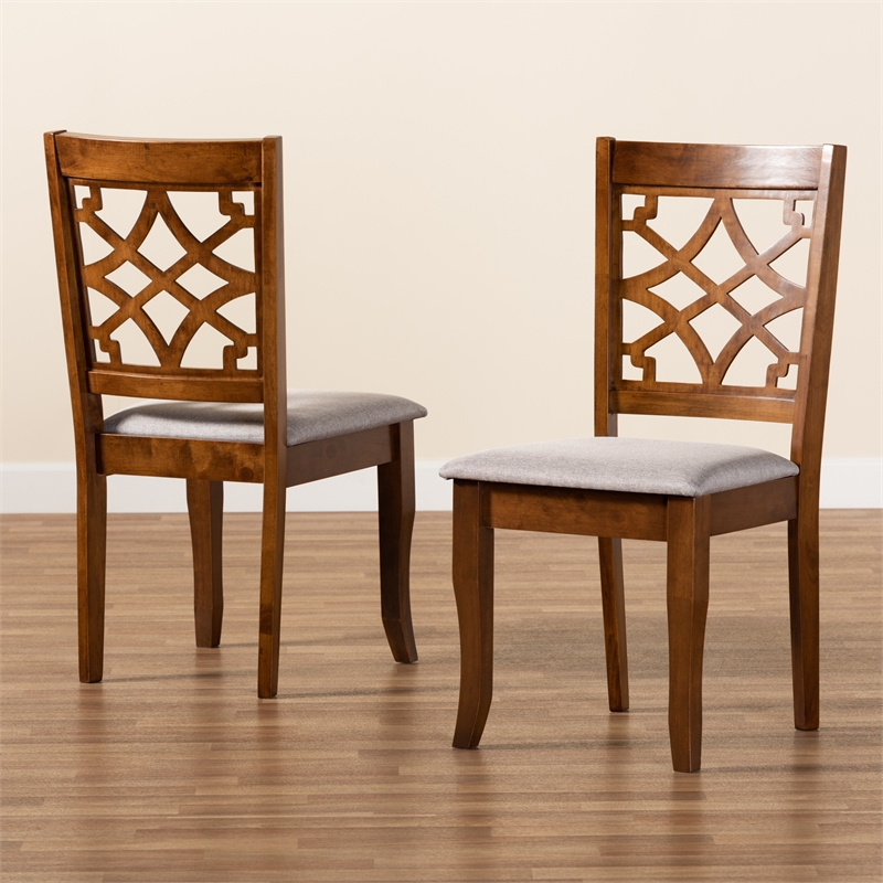 Baxton Studio Mael Grey Walnut Brown Finished Wood 2-Piece Dining Chair Set