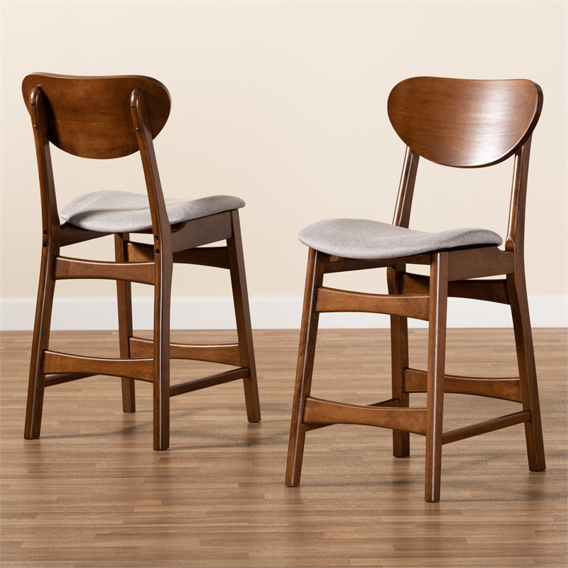 Baxton Studio Katya Grey Walnut Brown Finished Wood 2-Piece Counter Stool Set