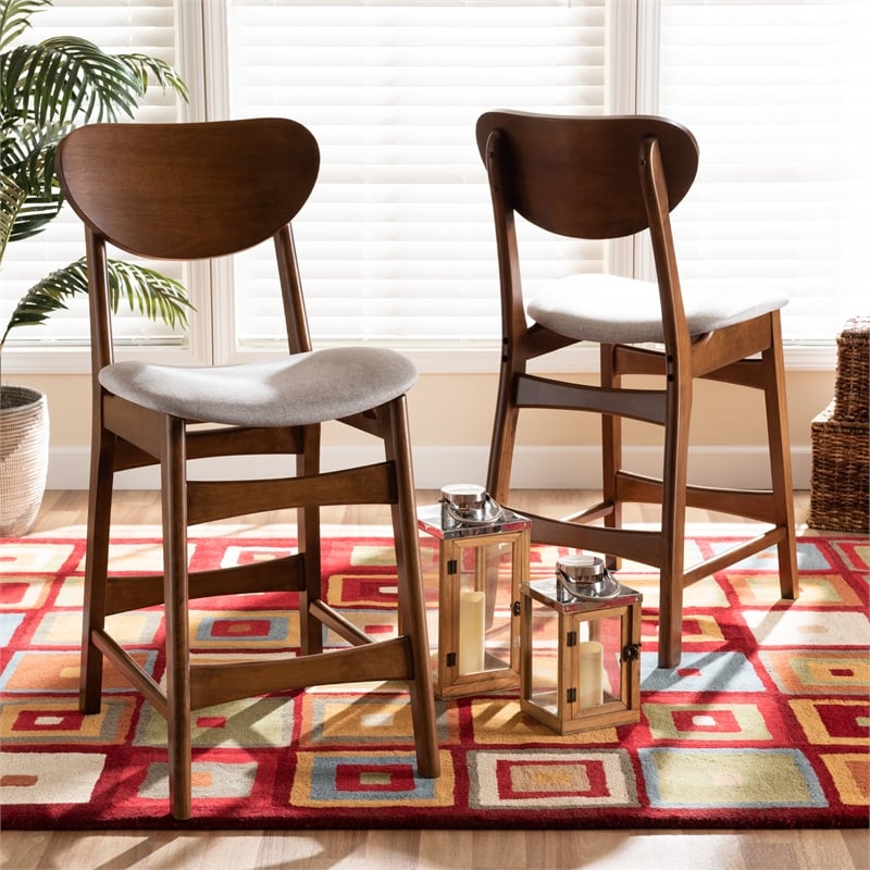 Baxton Studio Katya Grey Walnut Brown Finished Wood 2-Piece Counter Stool Set