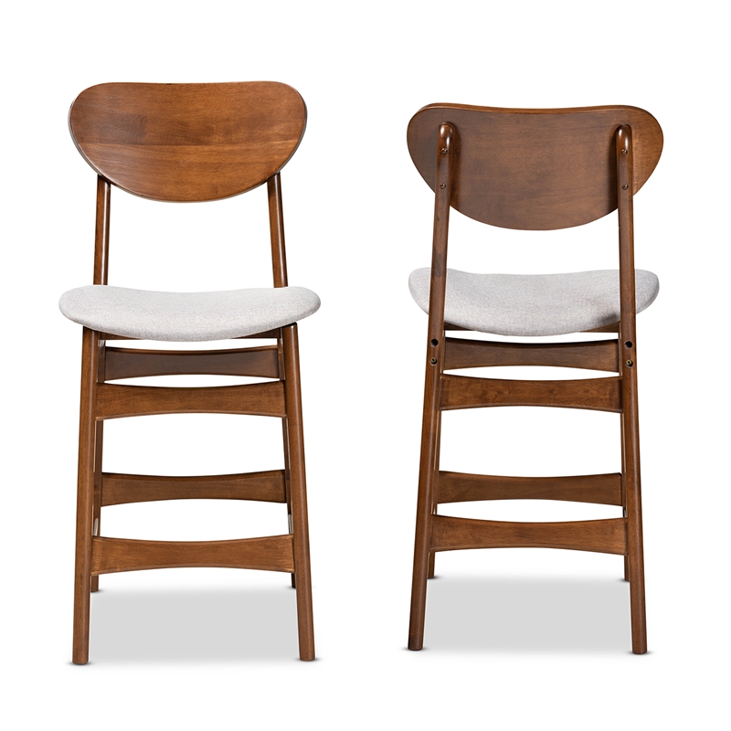 Baxton Studio Katya Grey Walnut Brown Finished Wood 2-Piece Counter Stool Set