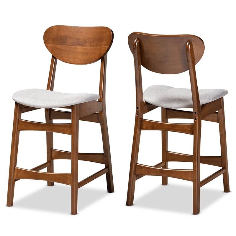 Baxton Studio Katya Grey Walnut Brown Finished Wood 2-Piece Counter Stool Set