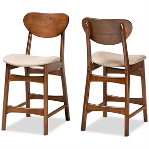 baxton studio katya sand walnut brown finished wood 2-piece counter stool set
