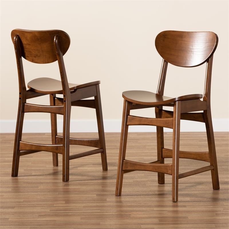 Baxton Studio Katya Brown Finished Wood 2-Piece Counter Stool Set