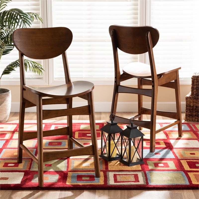 Baxton Studio Katya Brown Finished Wood 2-Piece Counter Stool Set