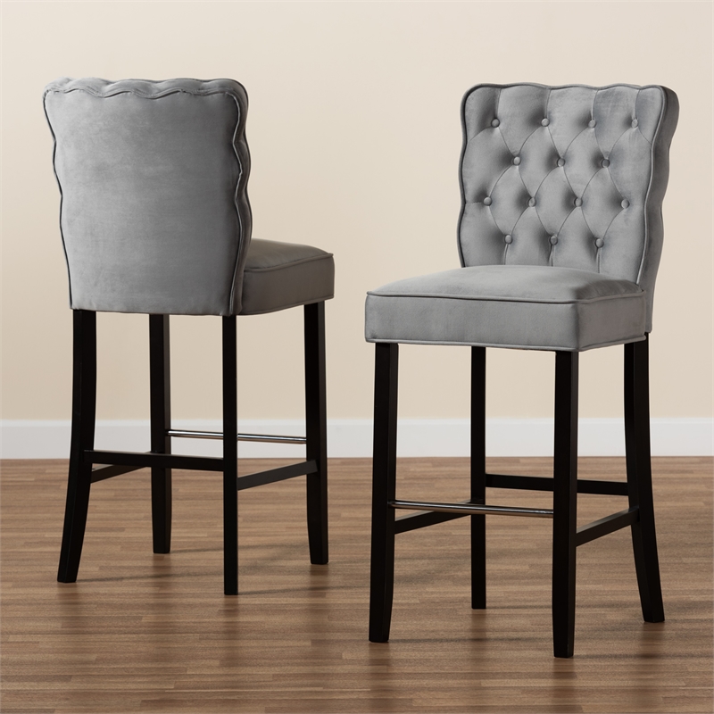 Baxton Studio Daphne Dark Grey Dark Brown Finished Wood 2-Piece Bar Stool Set