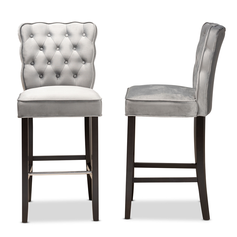 Baxton Studio Daphne Dark Grey Dark Brown Finished Wood 2-Piece Bar Stool Set