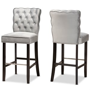 Baxton Studio Daphne Dark Grey Dark Brown Finished Wood 2-Piece Bar Stool Set