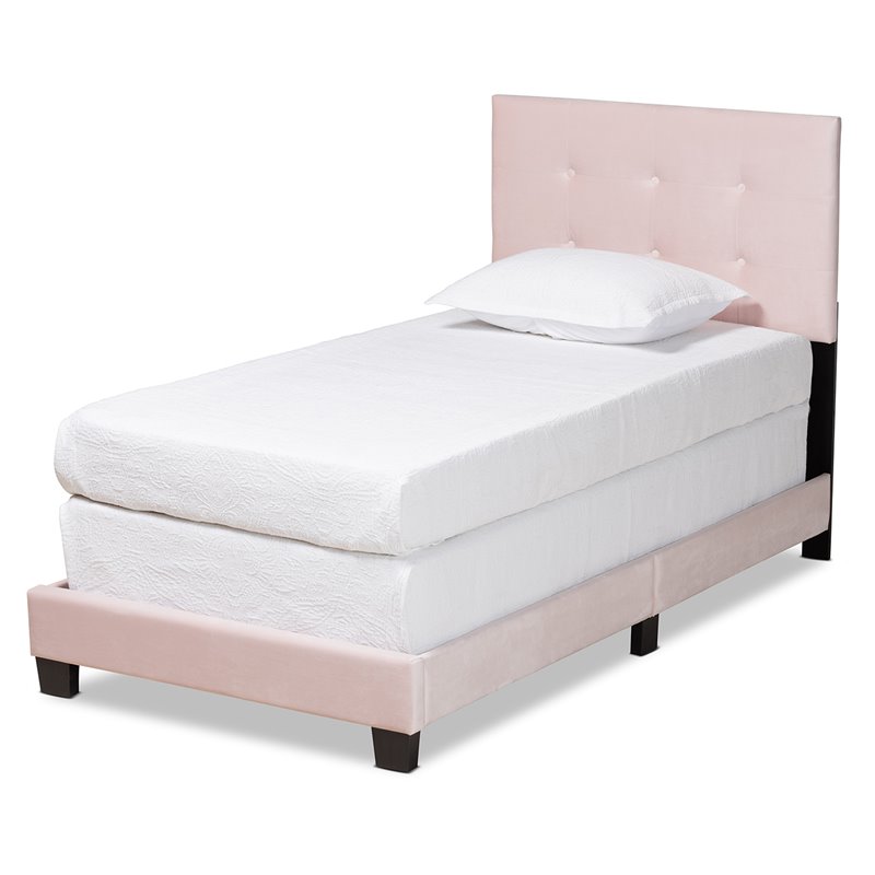 Baxton Studio Caprice Glam Light Pink Upholstered Twin Size Panel Bed
