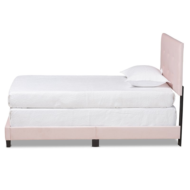 Baxton Studio Caprice Glam Light Pink Upholstered Twin Size Panel Bed