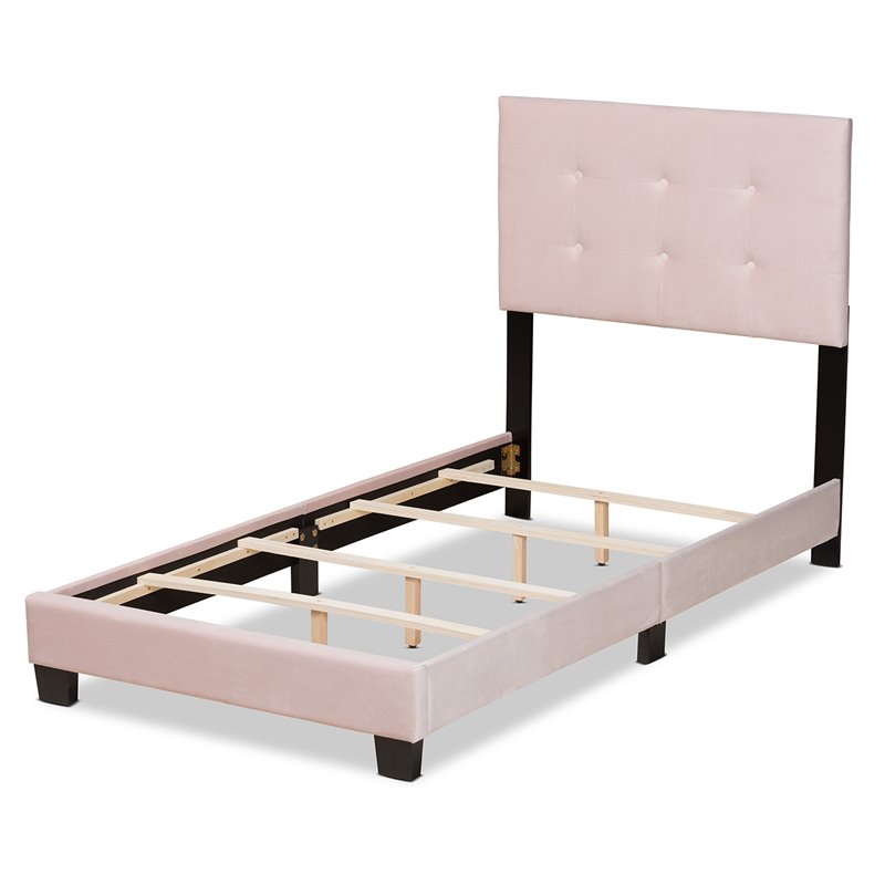 Baxton Studio Caprice Glam Light Pink Upholstered Twin Size Panel Bed