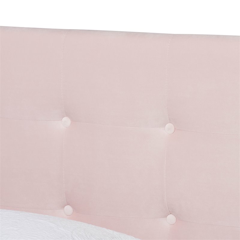 Baxton Studio Caprice Glam Light Pink Upholstered Twin Size Panel Bed