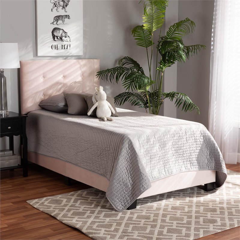 Baxton Studio Caprice Glam Light Pink Upholstered Twin Size Panel Bed