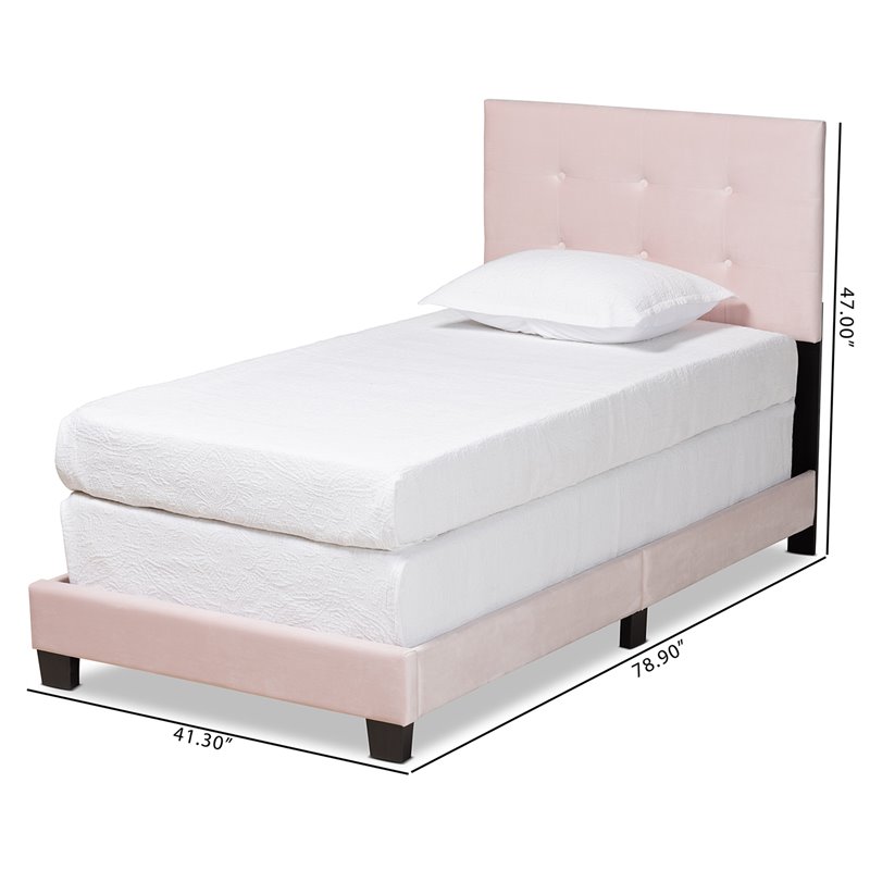 Baxton Studio Caprice Glam Light Pink Upholstered Twin Size Panel Bed