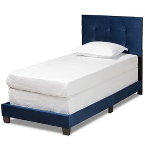 Baxton Studio Caprice Glam Navy Blue Upholstered Twin Size Panel Bed