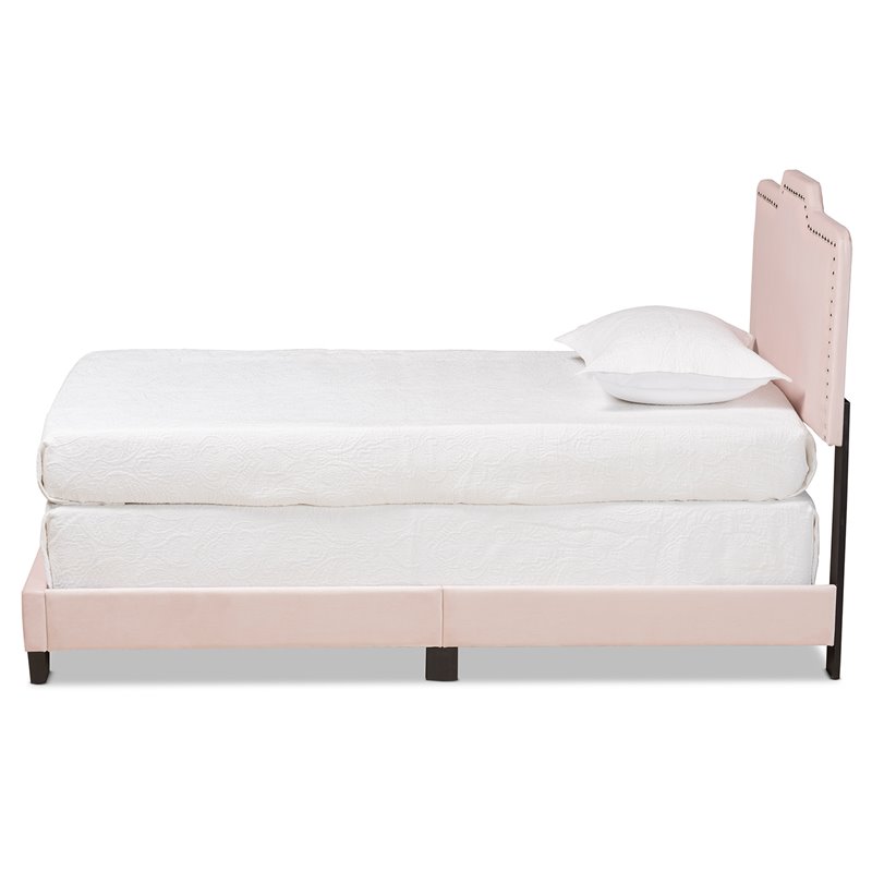 Baxton Studio Benjen Glam Light Pink Upholstered Twin Size Panel Bed