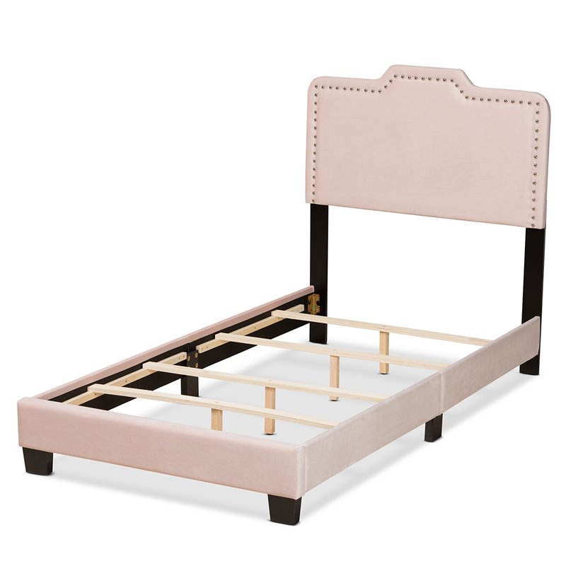 Baxton Studio Benjen Glam Light Pink Upholstered Twin Size Panel Bed