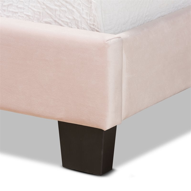 Baxton Studio Benjen Glam Light Pink Upholstered Twin Size Panel Bed