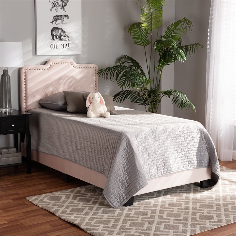 Baxton Studio Benjen Glam Light Pink Upholstered Twin Size Panel Bed