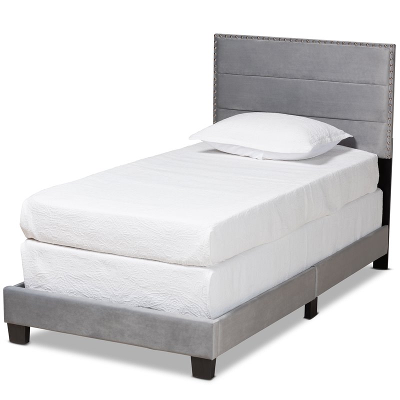 Baxton Studio Tamira Glam Grey Upholstered Twin Size Panel Bed