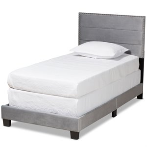 Baxton Studio Tamira Glam Grey Upholstered Twin Size Panel Bed
