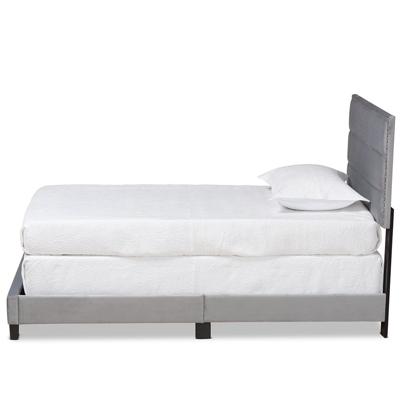 Baxton Studio Tamira Glam Grey Upholstered Twin Size Panel Bed