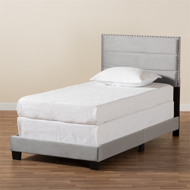 Baxton Studio Tamira Glam Grey Upholstered Twin Size Panel Bed