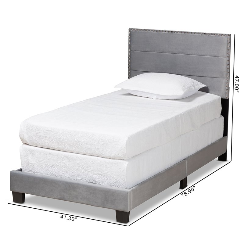 Baxton Studio Tamira Glam Grey Upholstered Twin Size Panel Bed