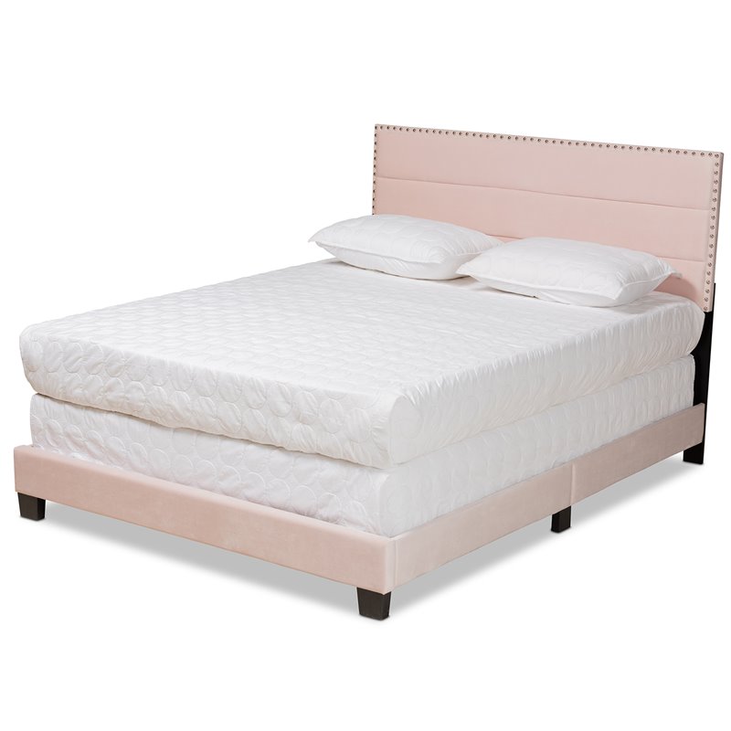 Baxton Studio Tamira Glam Light Pink Upholstered Full Size Panel Bed
