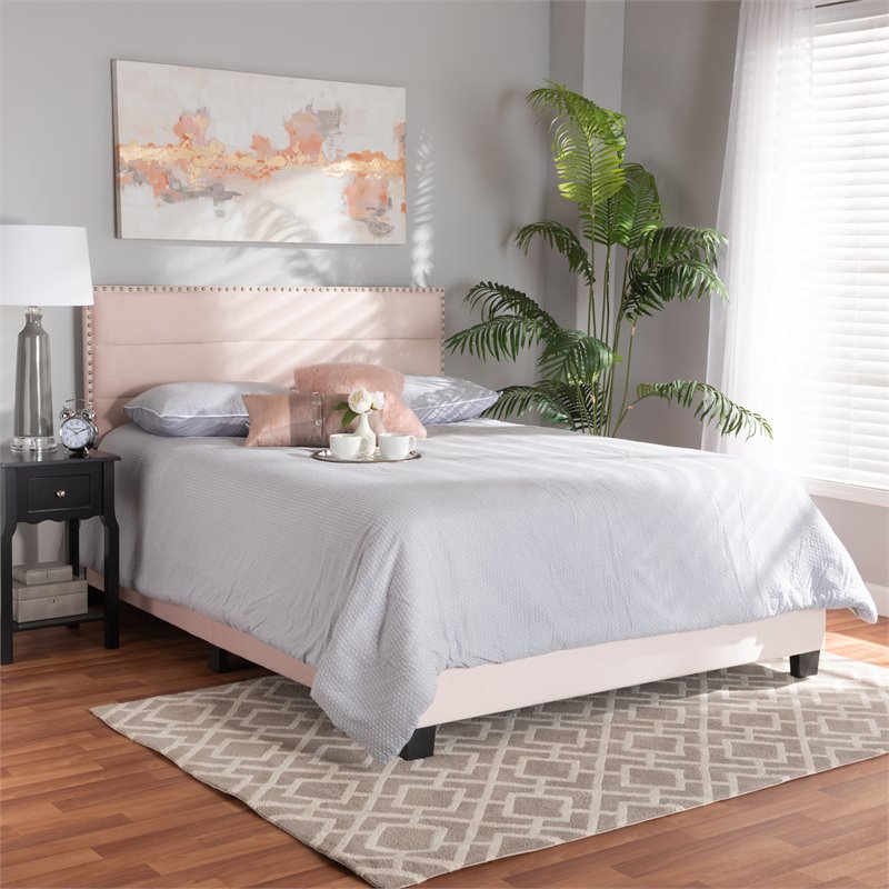 Baxton Studio Tamira Glam Light Pink Upholstered Full Size Panel Bed