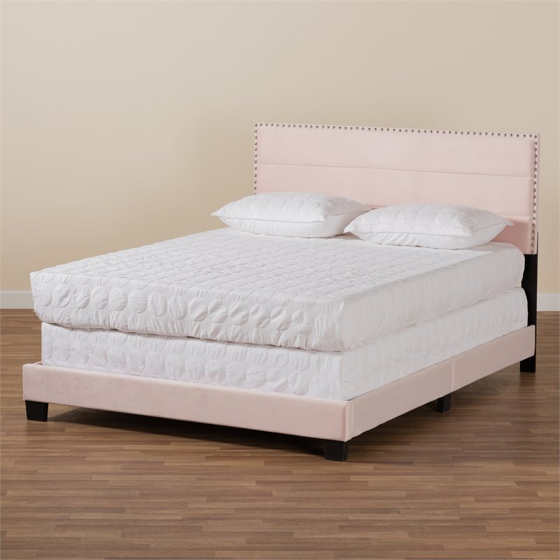 Baxton Studio Tamira Glam Light Pink Upholstered Full Size Panel Bed